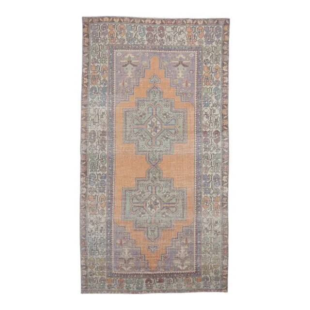 Vintage Turkish Oushak Handmade Orange Wool Rug 139x259