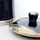 Klein blue terracotta pot set with silver metal