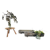 Old planters in faux cement wood