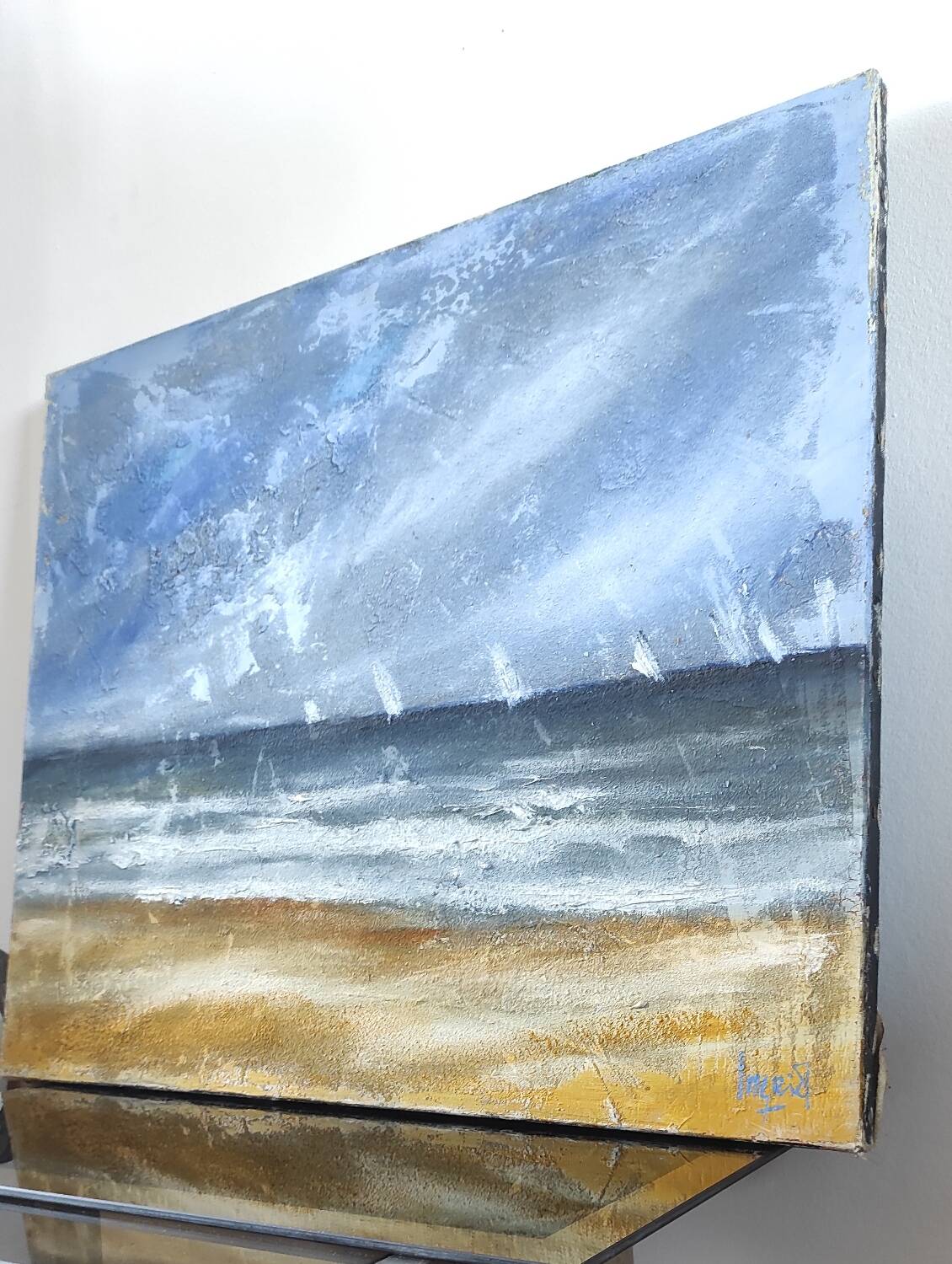 Vintage painting "Stormy Sky & Sailboats" – Signed canvas painting