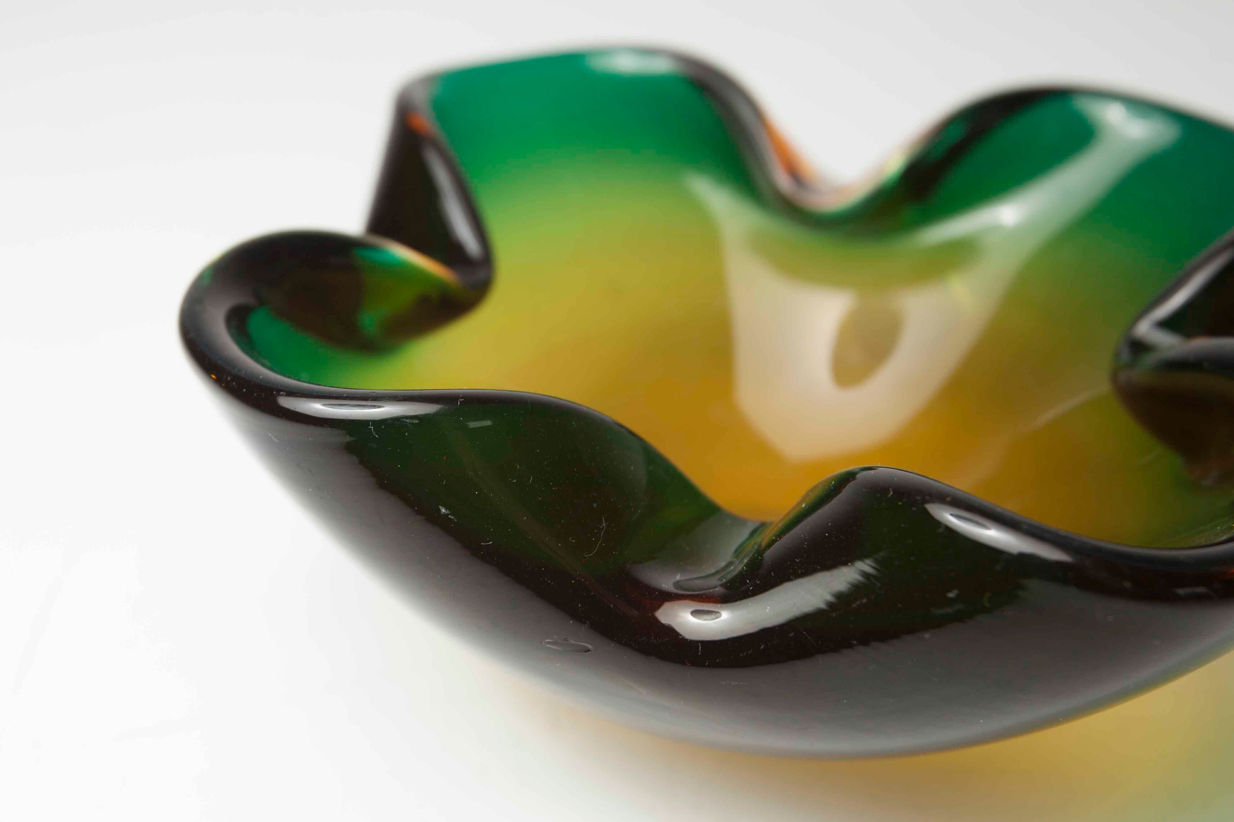 Murano 60's green and yellow ashtray