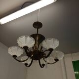 Antique Art Deco brass and glass chandelier