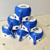 Set of 6 Sarreguemines Digoin earthenware coffee cups with art deco polka dots, 1930s