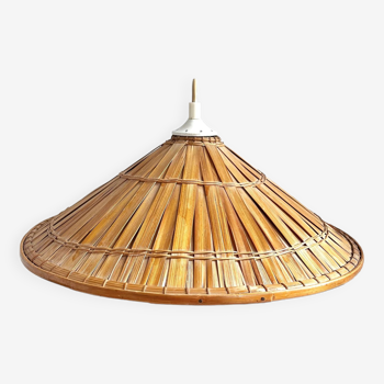 Rattan bamboo pendant lamp from the 70s