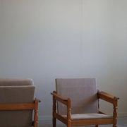 Modern Danish, Pair of Lounge Armchairs in Oak and Linen, Henning Kjærnulf, 1960s