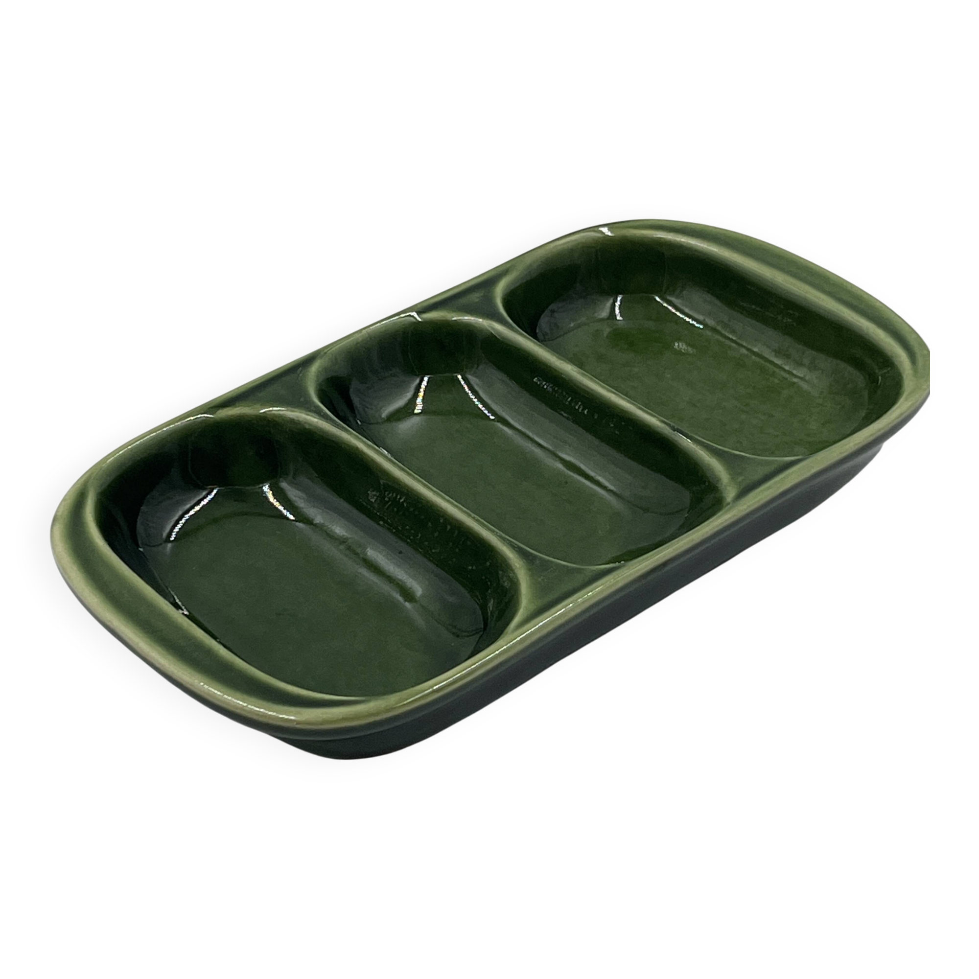 Vintage green ceramic aperitif plate from the 1970s.