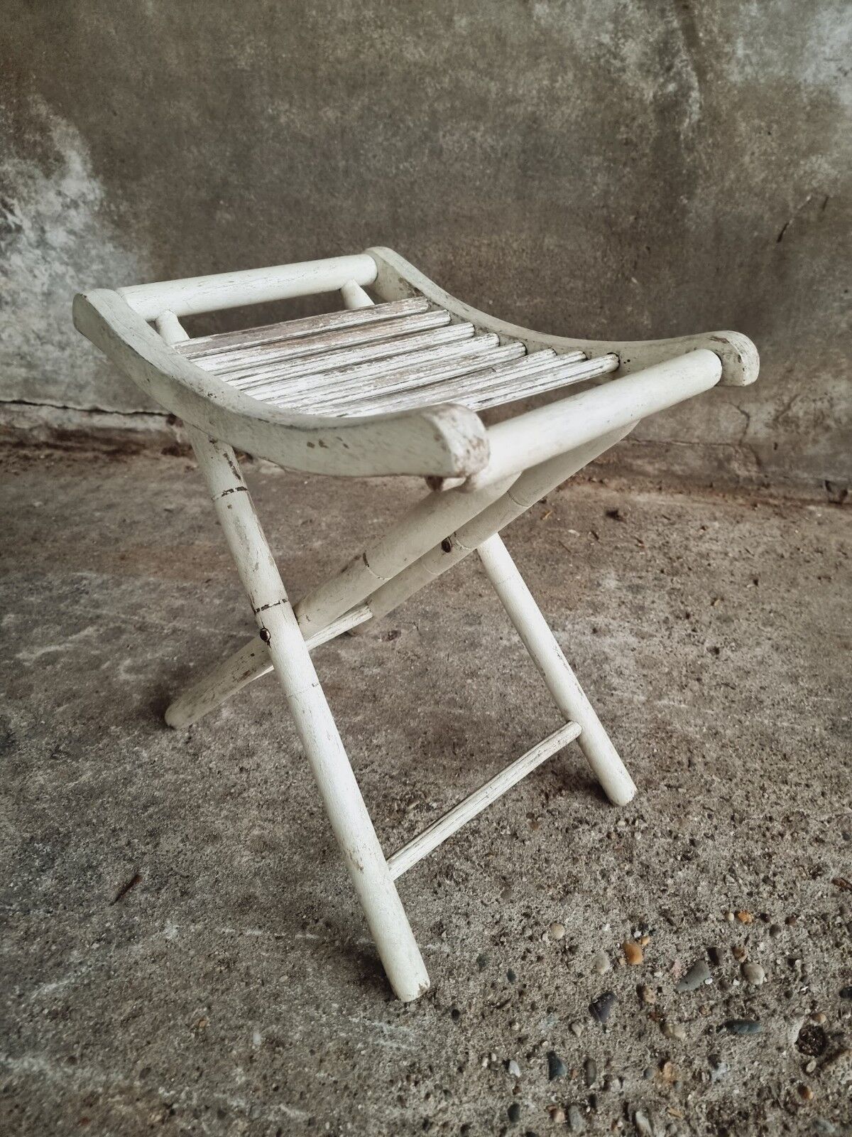 Vintage stool folding stool chalk white