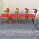 Set of 4 chairs bistro wood and red skai