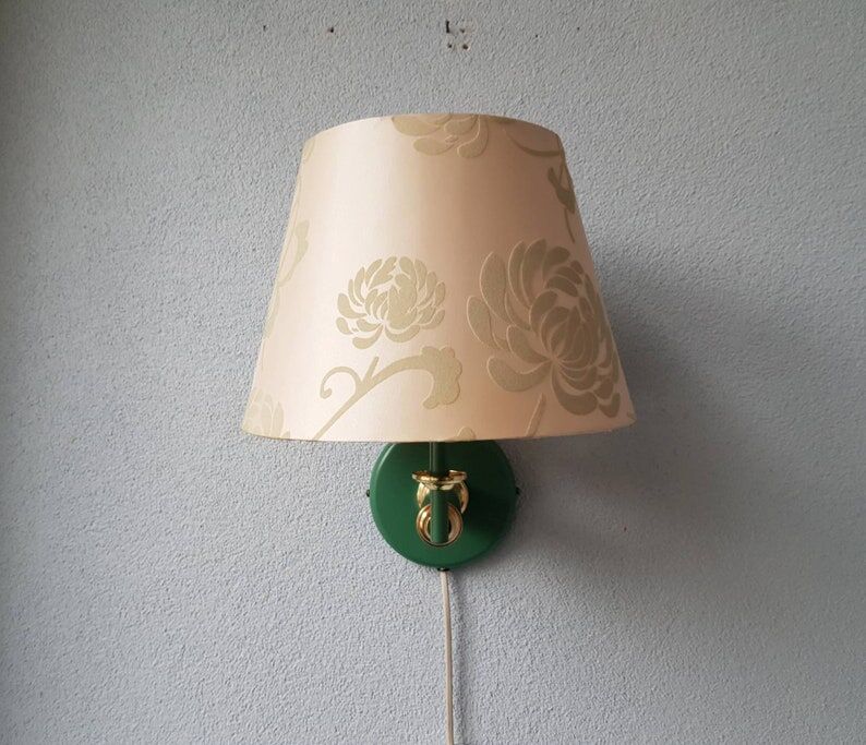 Metal wall lamp with fabric lampshade 1980