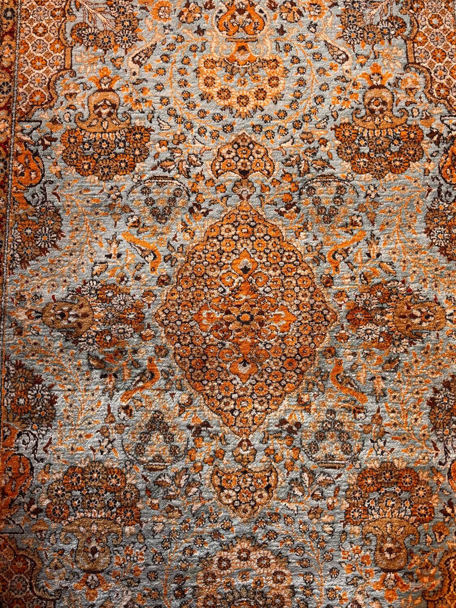 Antique Ghoum carpet from Iran in silk.
