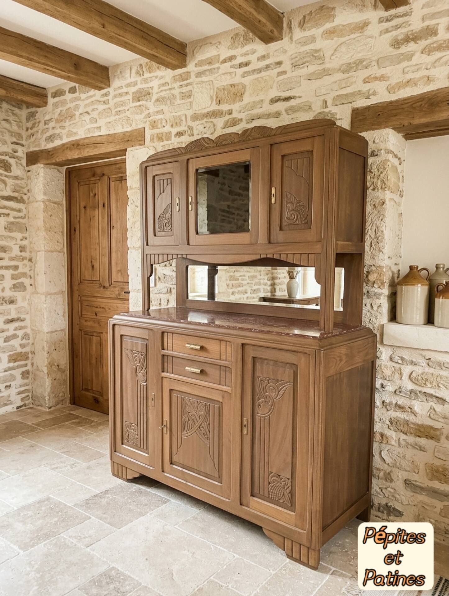 Buffet art déco en noyer massif