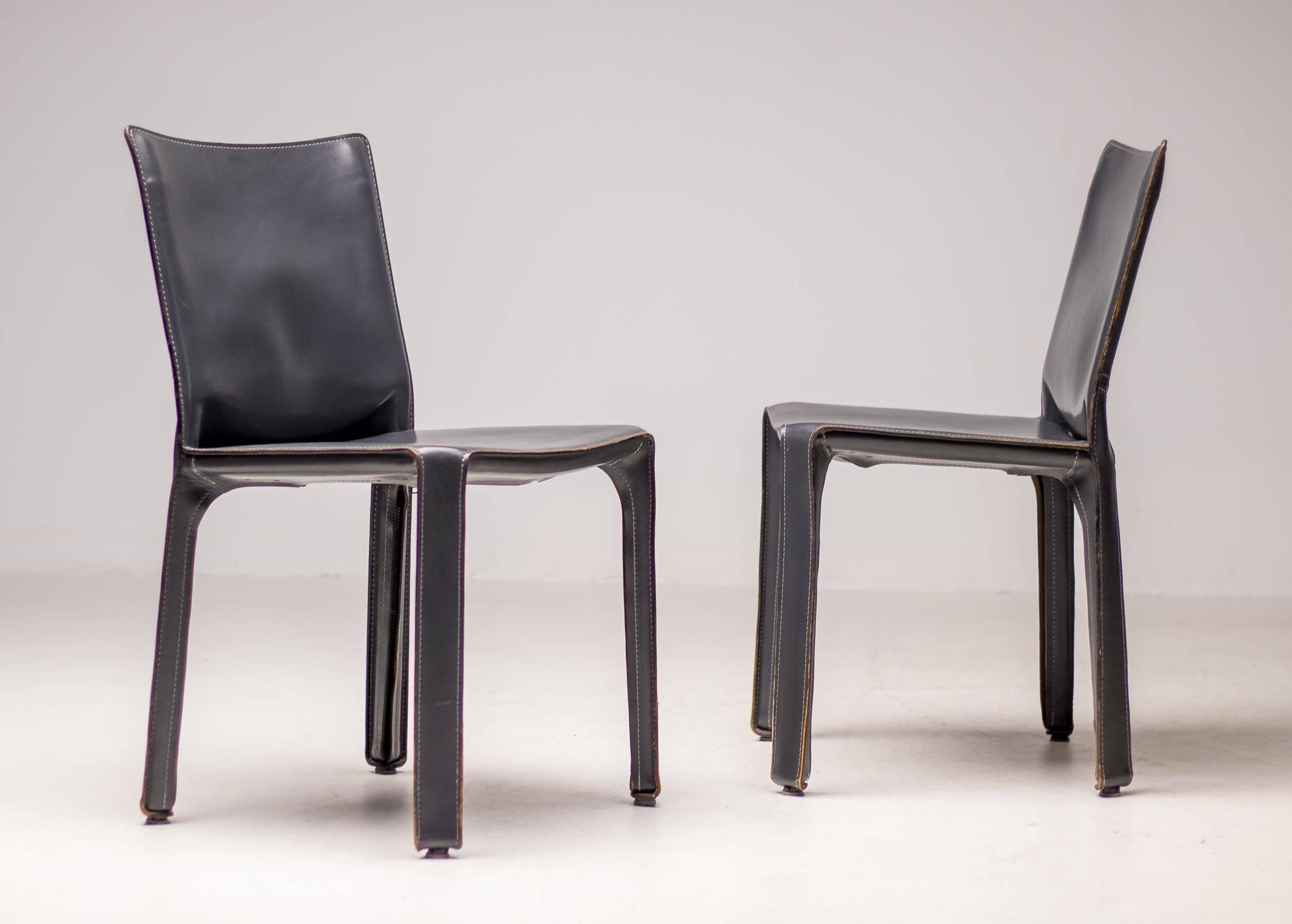 Elephant grey leather Cab Dining dining chair by Mario Bellini for Cassina