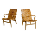 Swedish Mid Century Wooden Leather "Eva" Armchairs Bruno Mathsson, 1970s