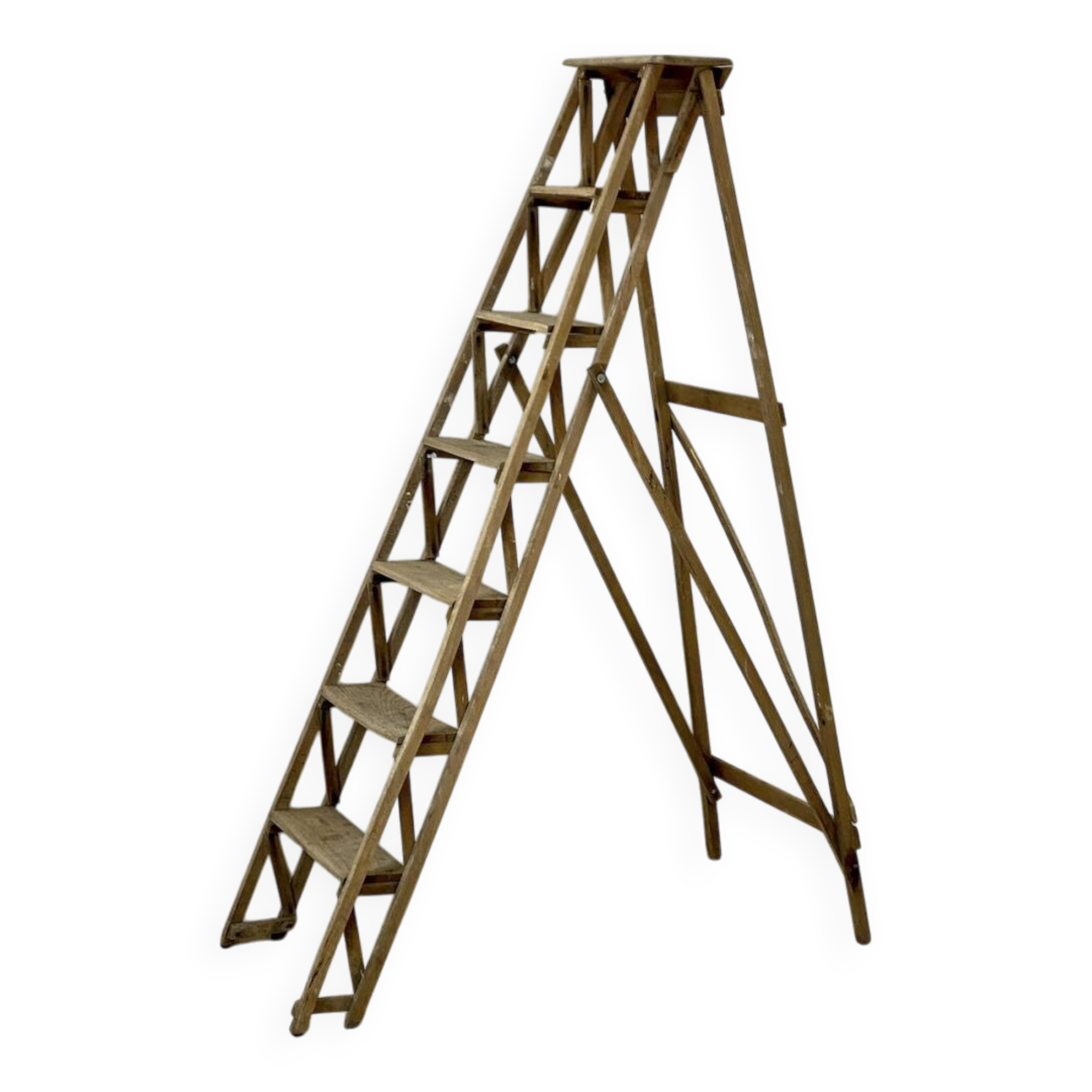 Antique wooden workshop stepladder from the 1950s