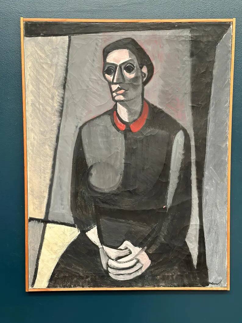 Large Original Swedish Oil on Canvas – "Portrait of Mme S" by Axel Ekelund – Signed – Vintage and Framed – 89 × 67 cm (35" × 26.4")
