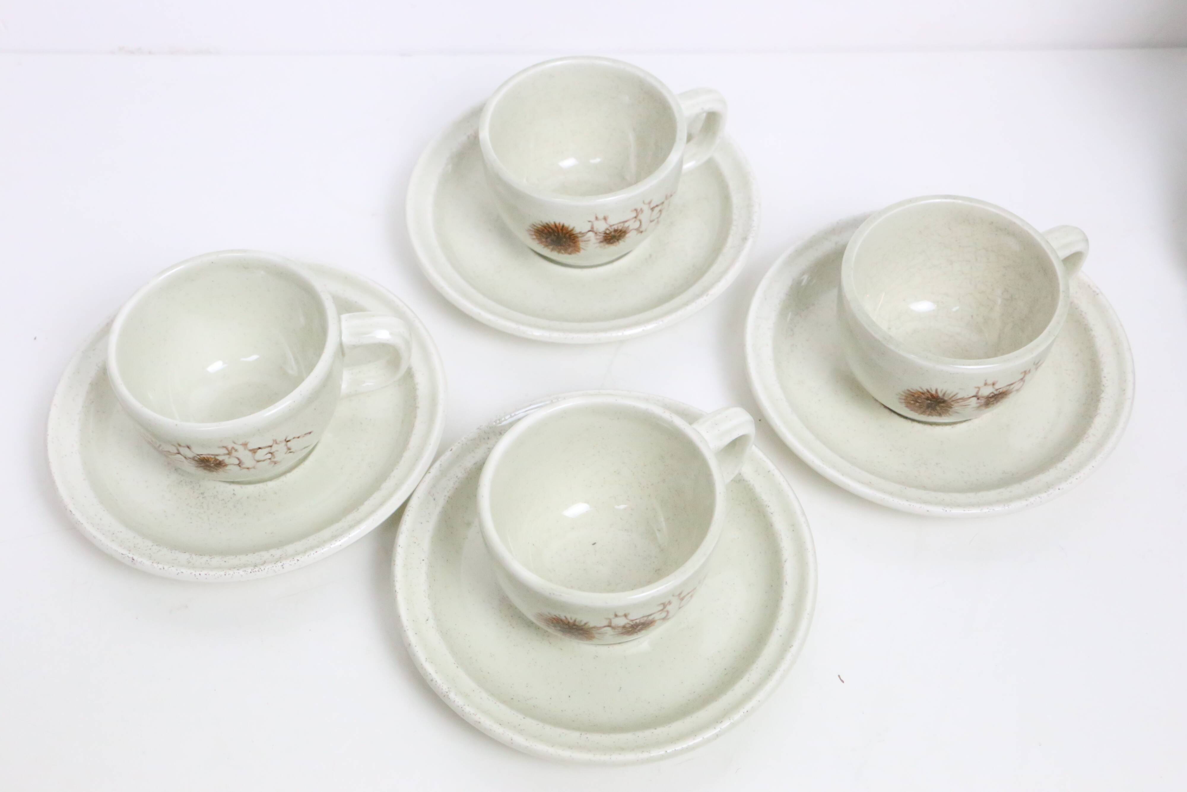 Set of 4 cups and saucers, Sarreguemines, Chardon model, vintage French