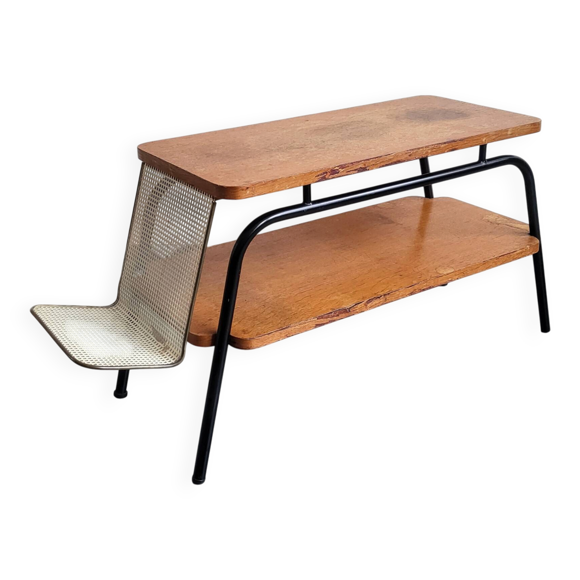 Vintage 1950 coffee table magazine rack in steel & beech 50s rockabilly zazou