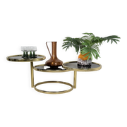 Table basse à cascade pivotante Hollywood Regency vintage avec verre noir