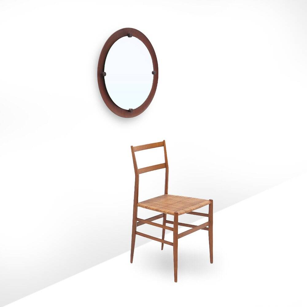 Curved plywood round mirror, 1960s