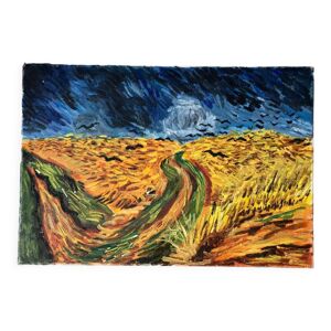 Tableau huile sur toile champ de