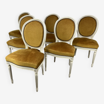 6 chaises médaillon style Louix XVI couleur moutarde