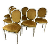 6 mustard-colored Louis XVI style medallion chairs