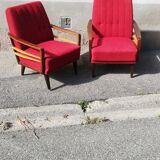 Pair of vintage armchairs red fabric