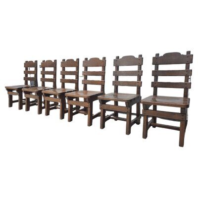 Set of 6 Brutalist Dining Chairs in Belgian Oak, 1965