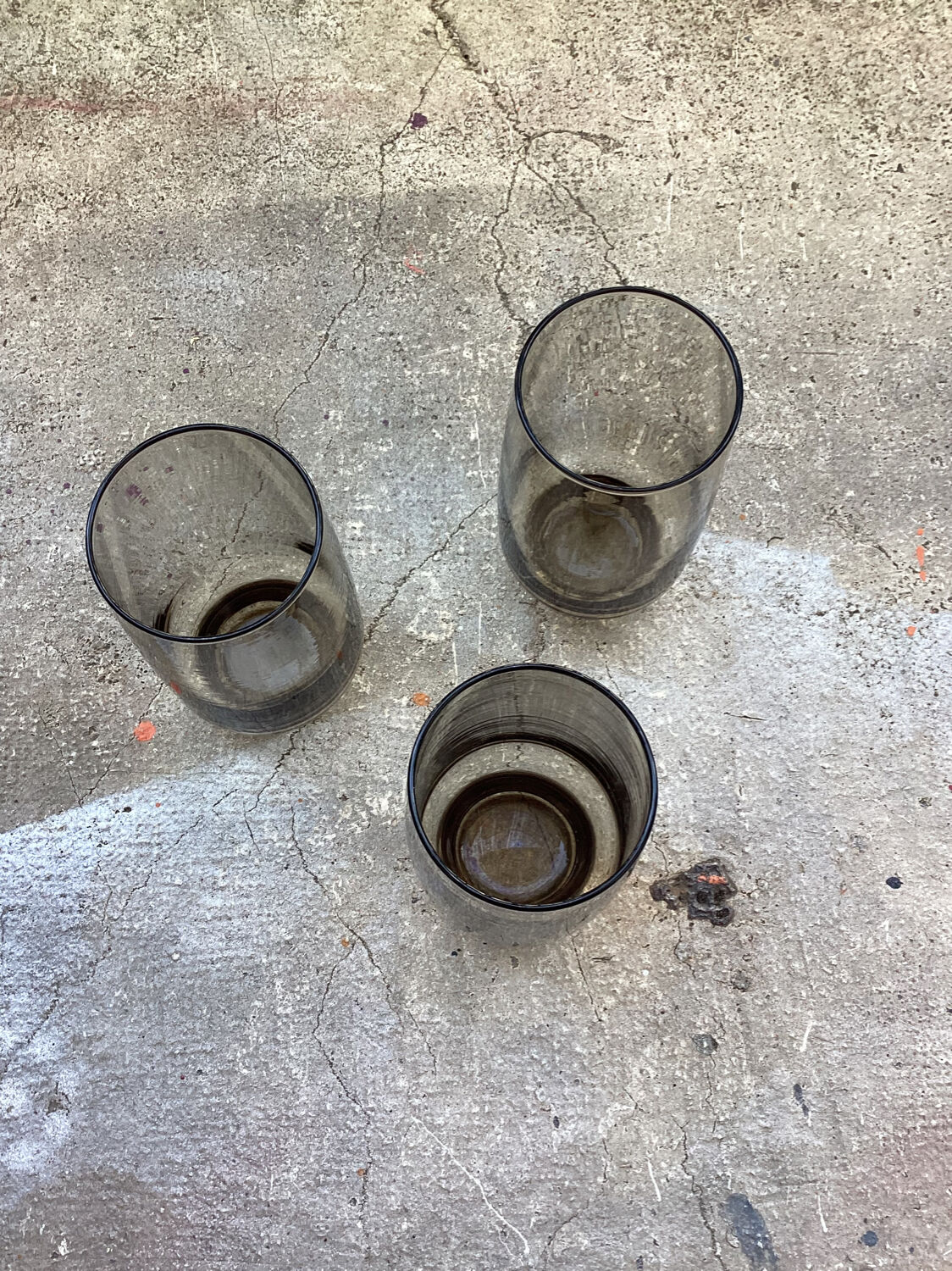 3 vintage glasses in smoked glass