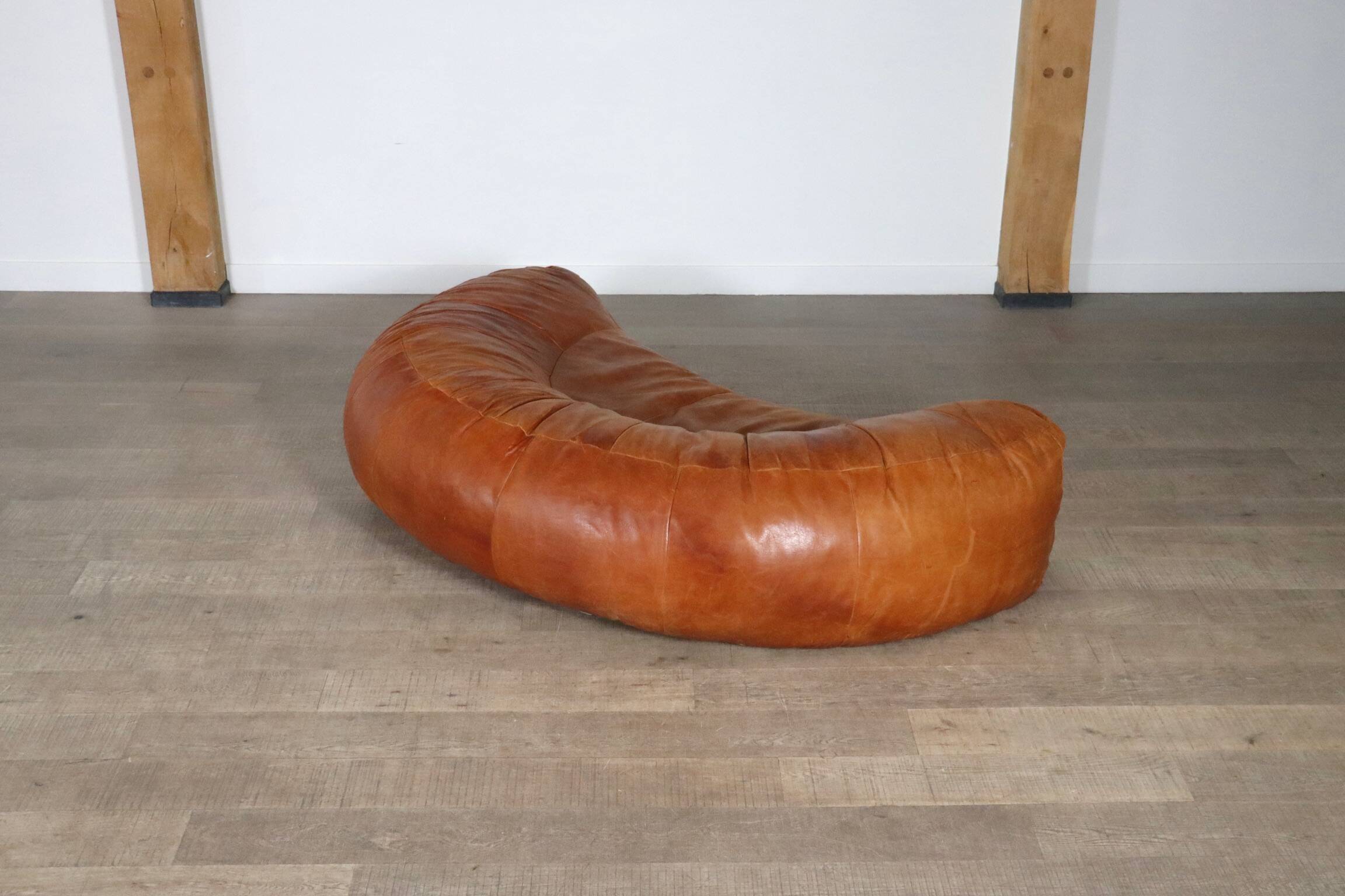 Croissant Sofa in Cognac Leather by Raphael Raffel for Honore Paris, 1970s