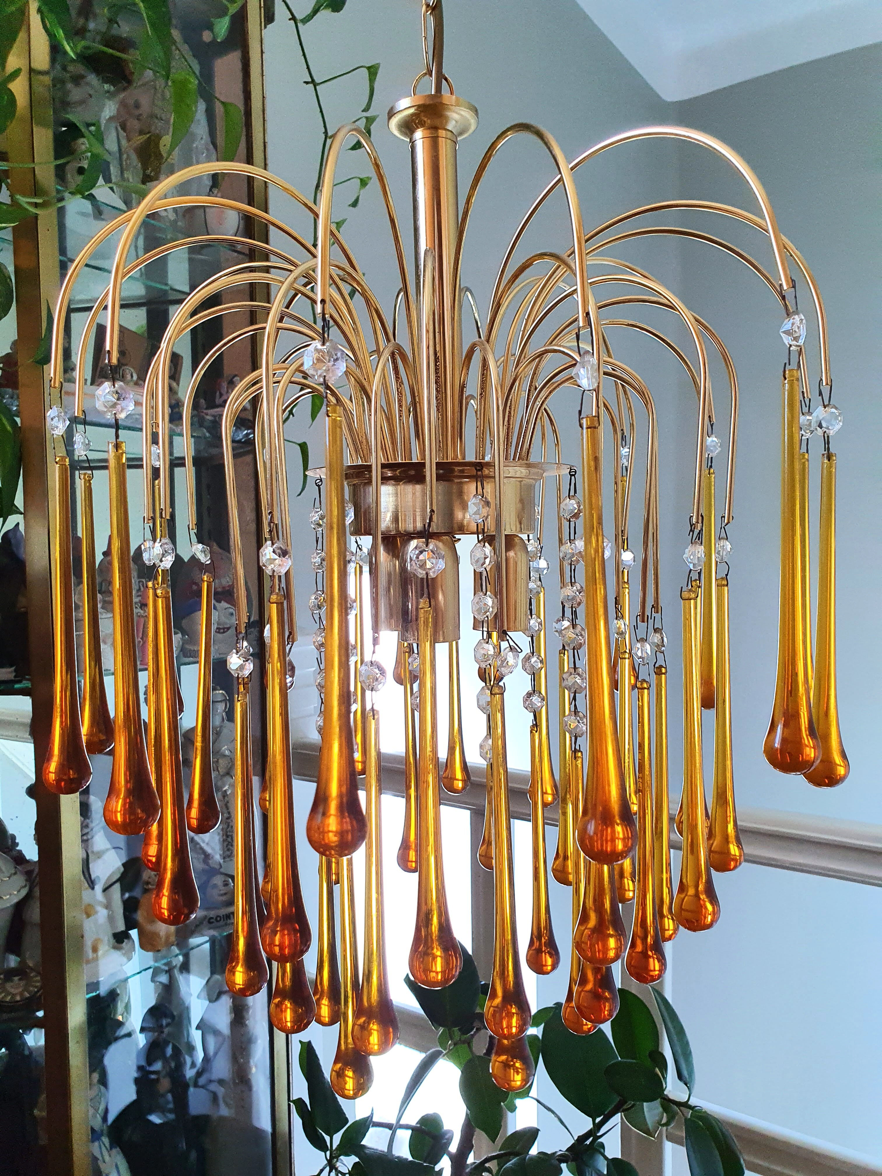 Orange water drop chandelier 70s