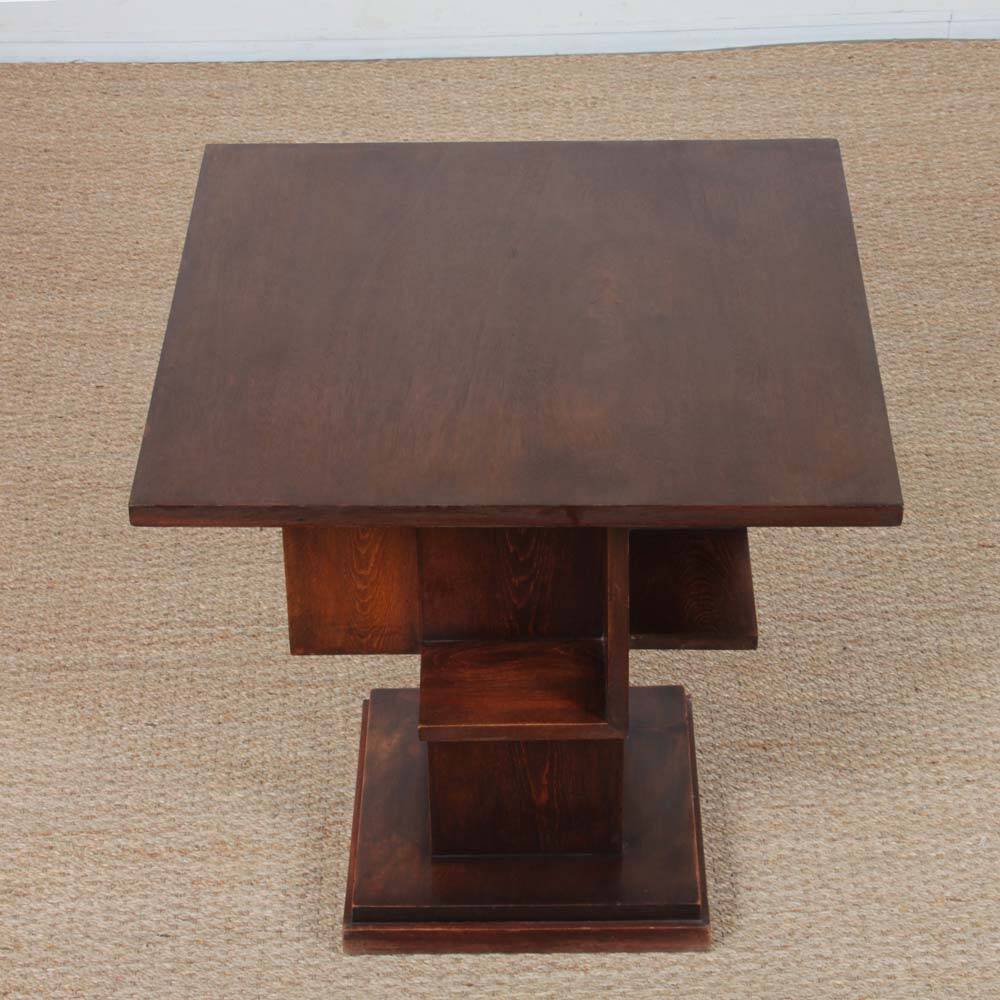 Geometric wooden side table from the 1940s.