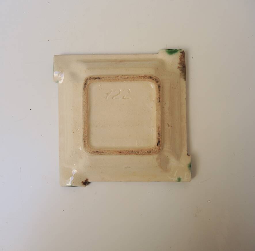 Antique square ceramic ashtray