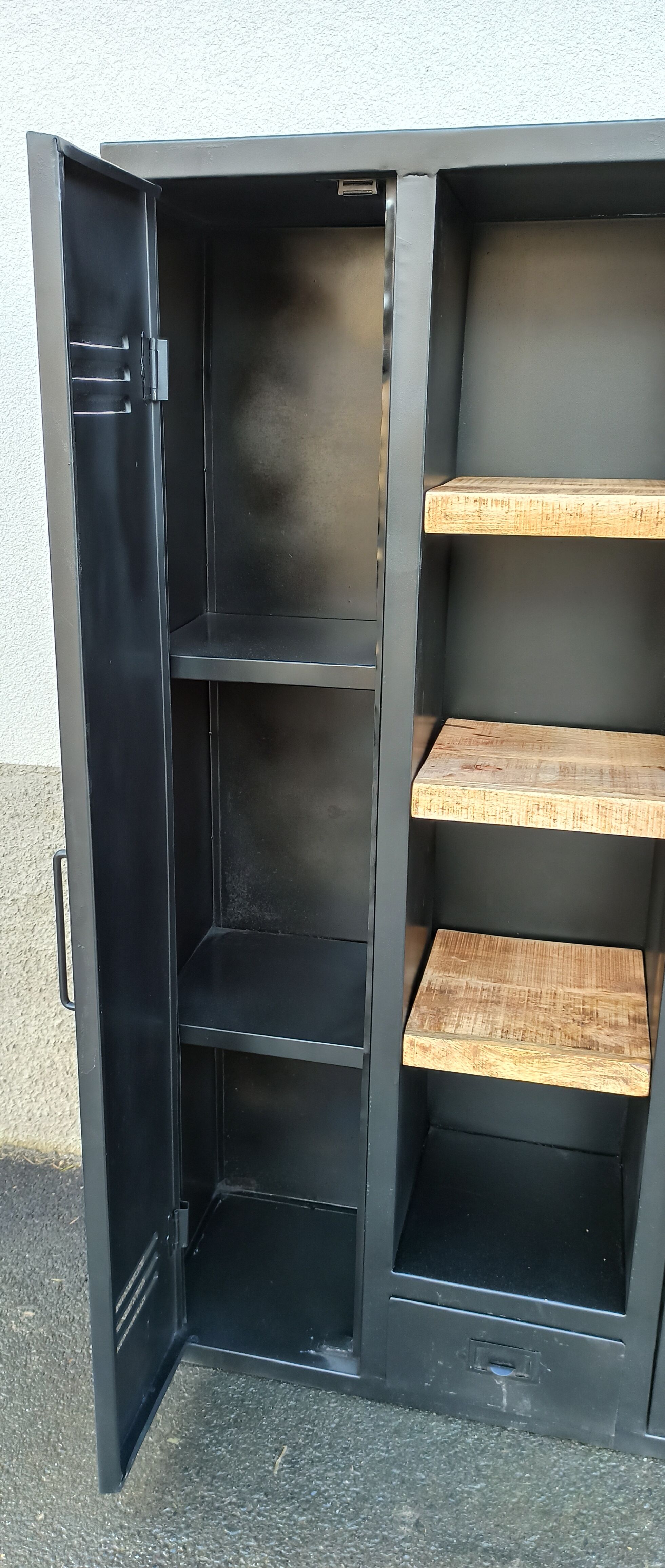 Black metal cabinet 2 doors and shelves