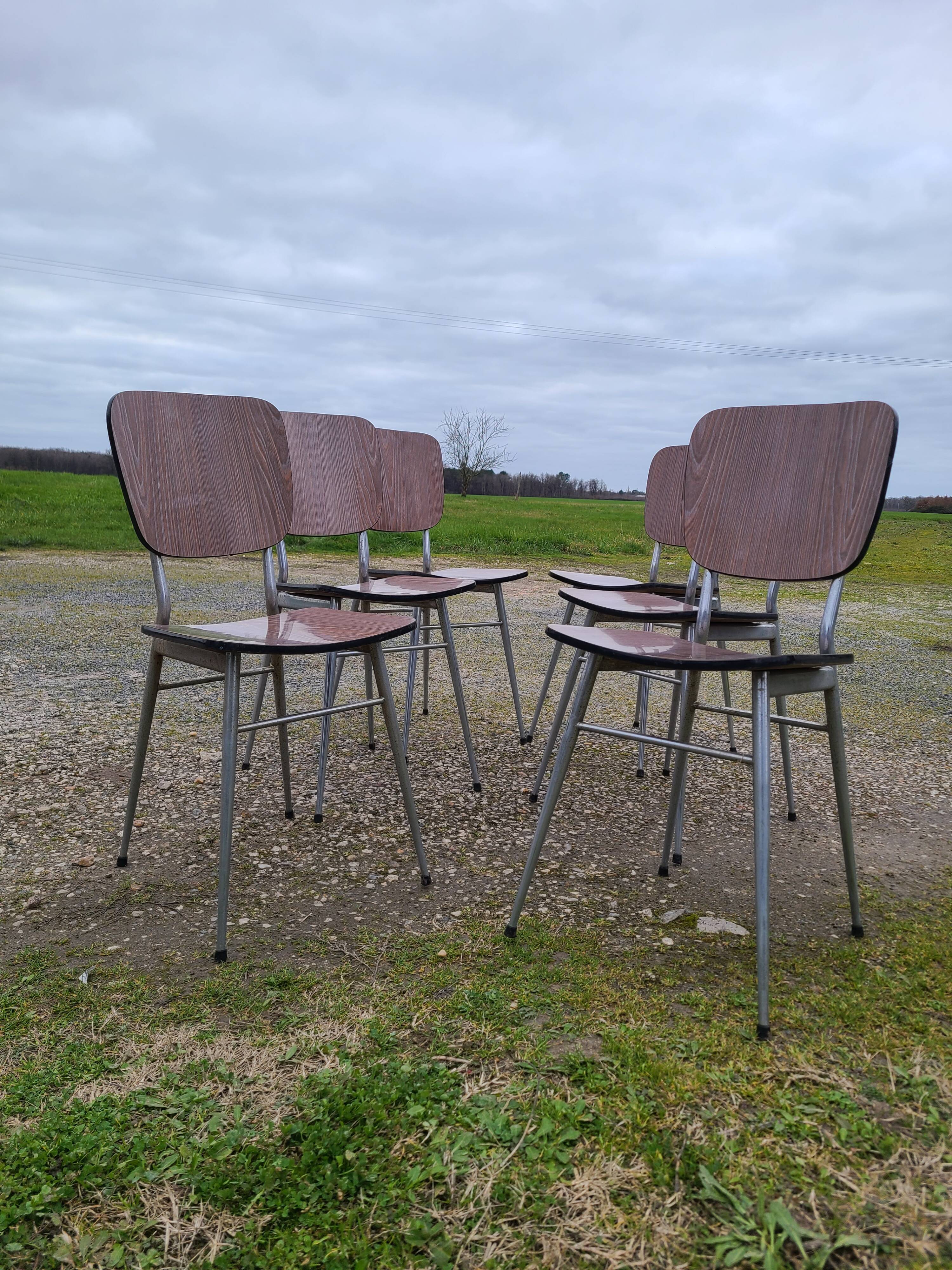 Lot de 6 chaises en formica vintage imitation bois