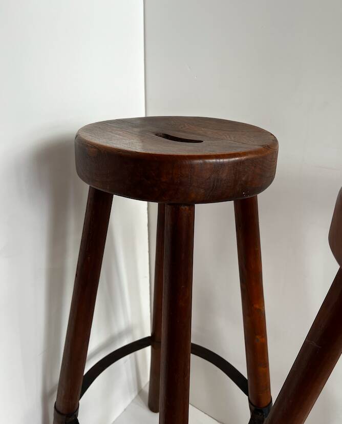 Paire de tabourets en bois massif
