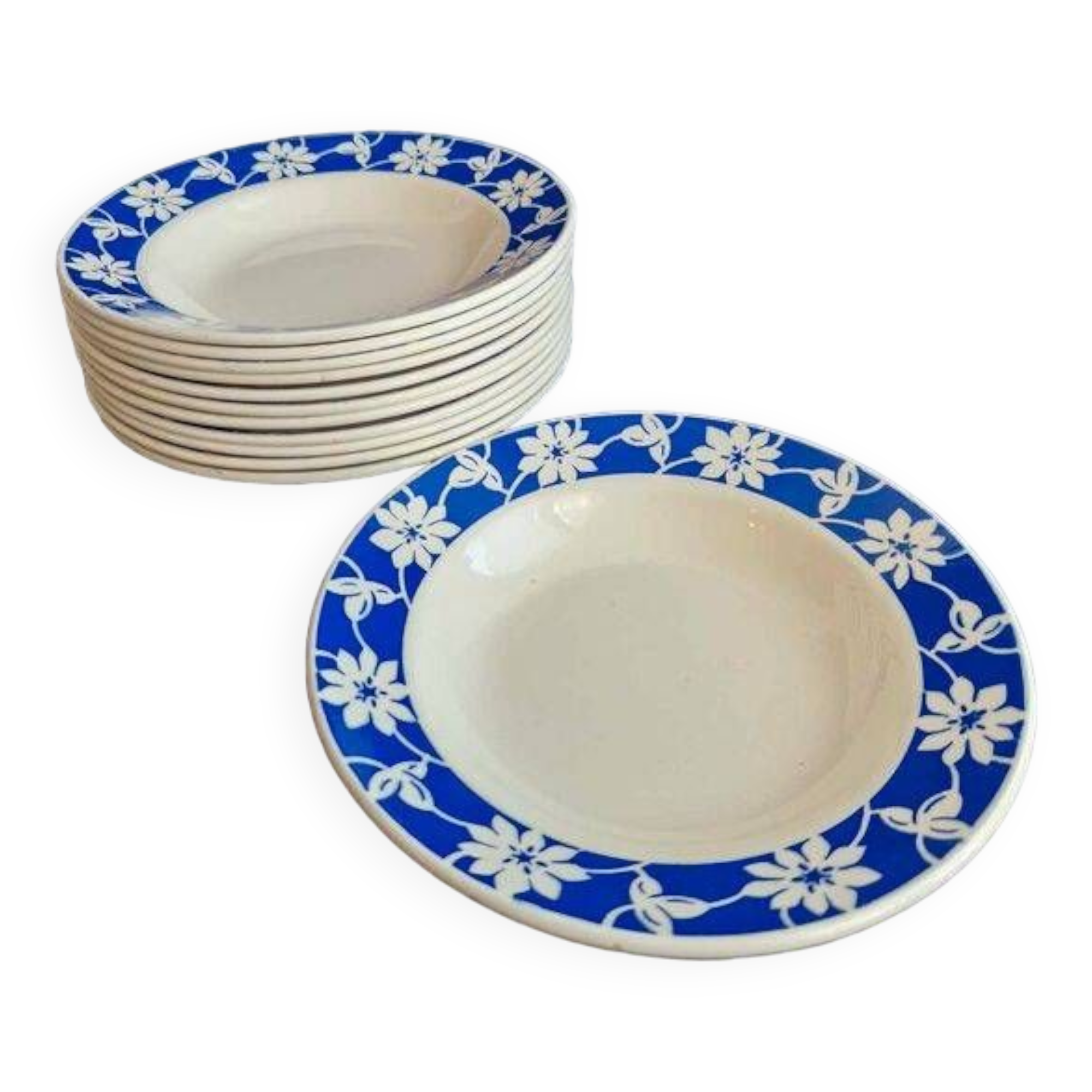 Set of 12 Badonvillier ceramic soup plates