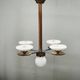 Czech Art Deco Walnut, Chrome and Opaline Glass Chandelier, 1930s