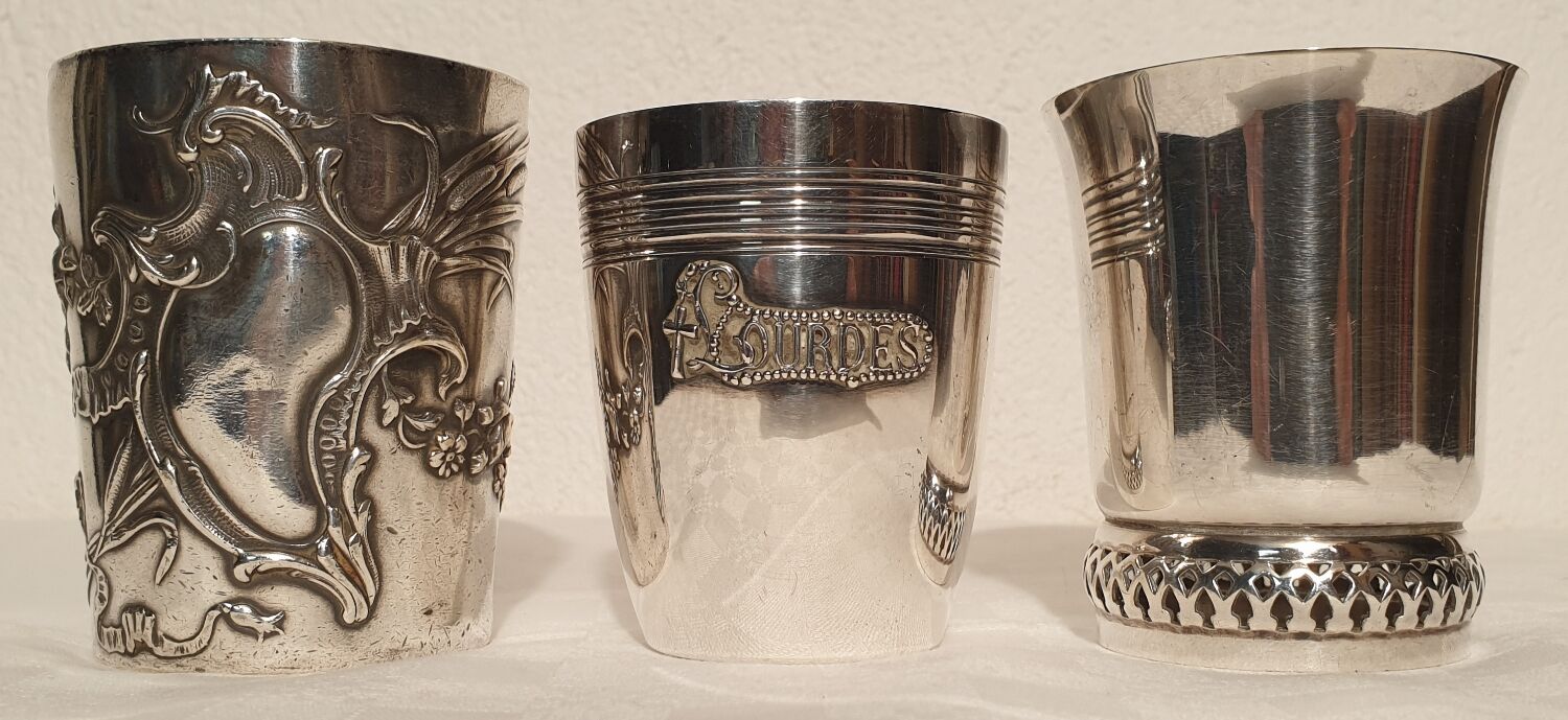 3 timpani cups in silver metal