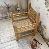 Moroccan wooden and rope armchair