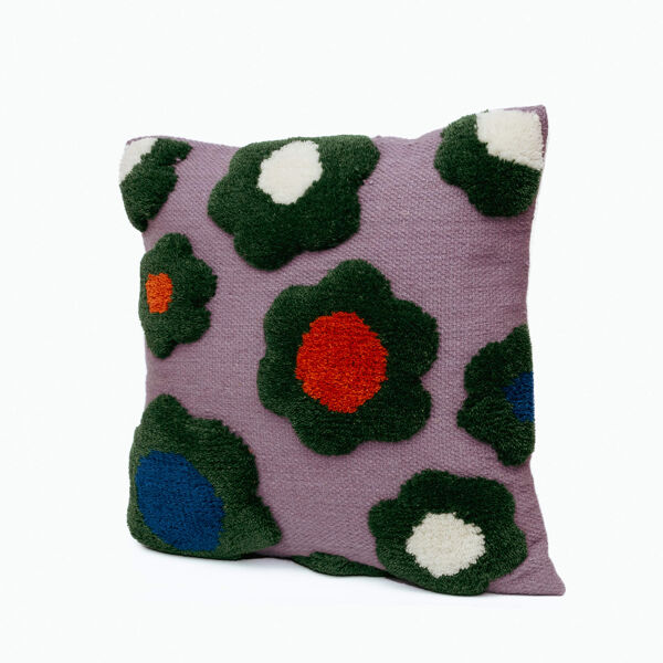 Housse de coussin en laine fait main green flower 45 x 45 cm