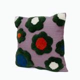 Handmade wool cushion cover green flower 45 x 45 cm