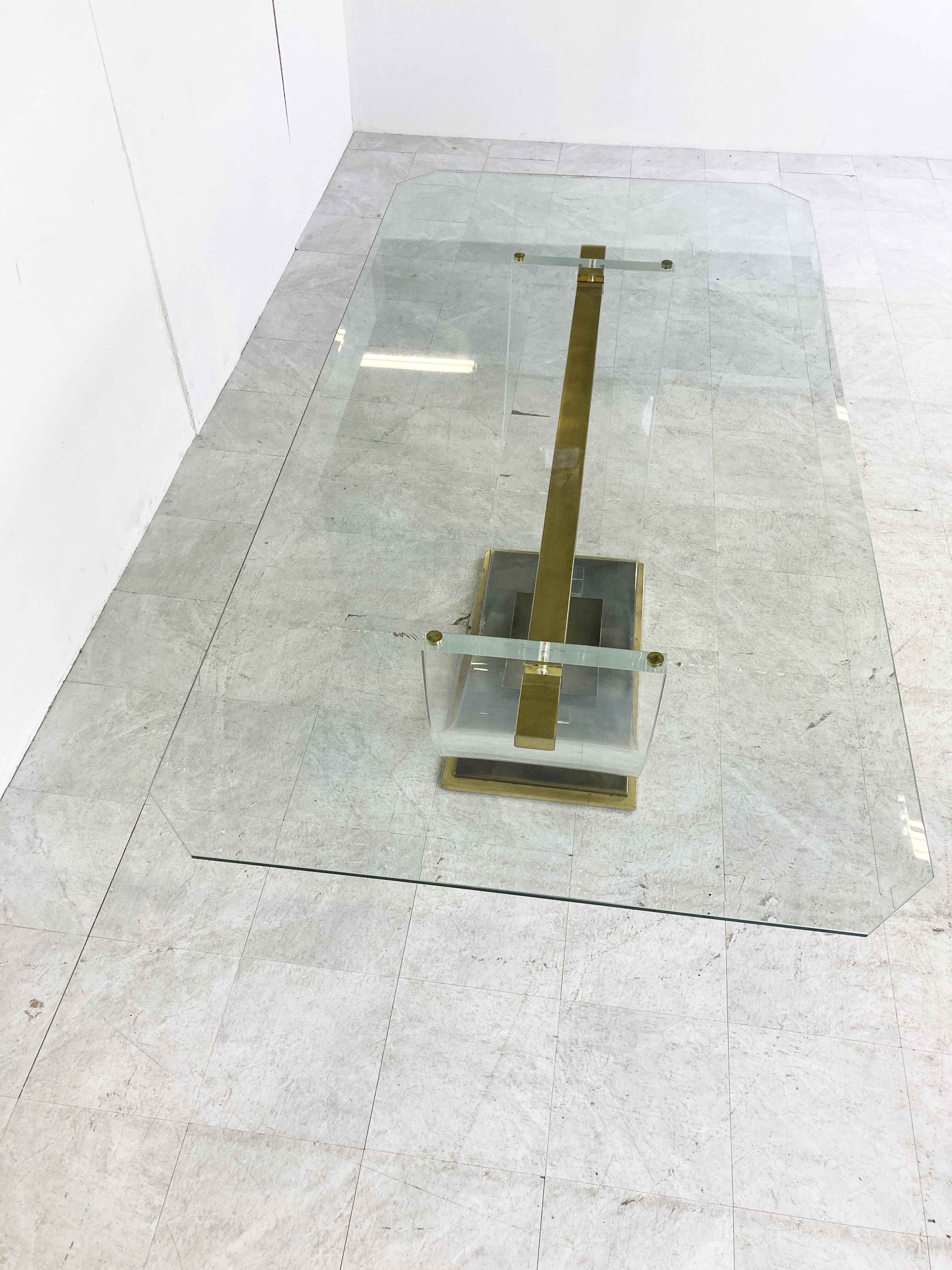 Vintage lucite and brass dining table, 1970s