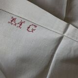 Set de 6 serviettes en lin caviar 1930 brodées MG rouge 65 x 85