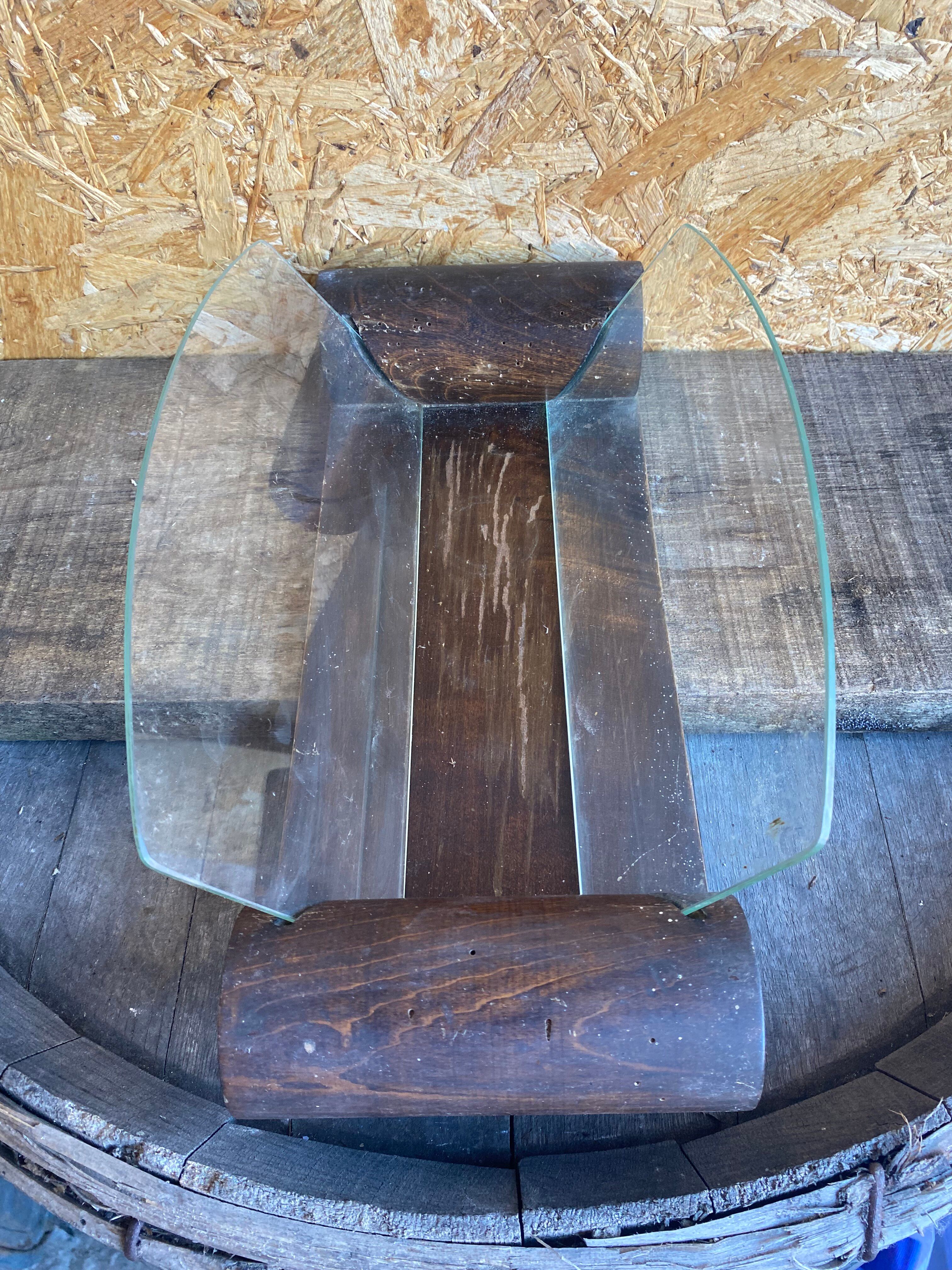 Aperitif Server Vintage Art Deco Wood + Brass + Glass Plates