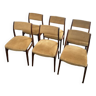 Rare - Set of 6 vintage Scandinavian chairs teak & sand velvet - 60's