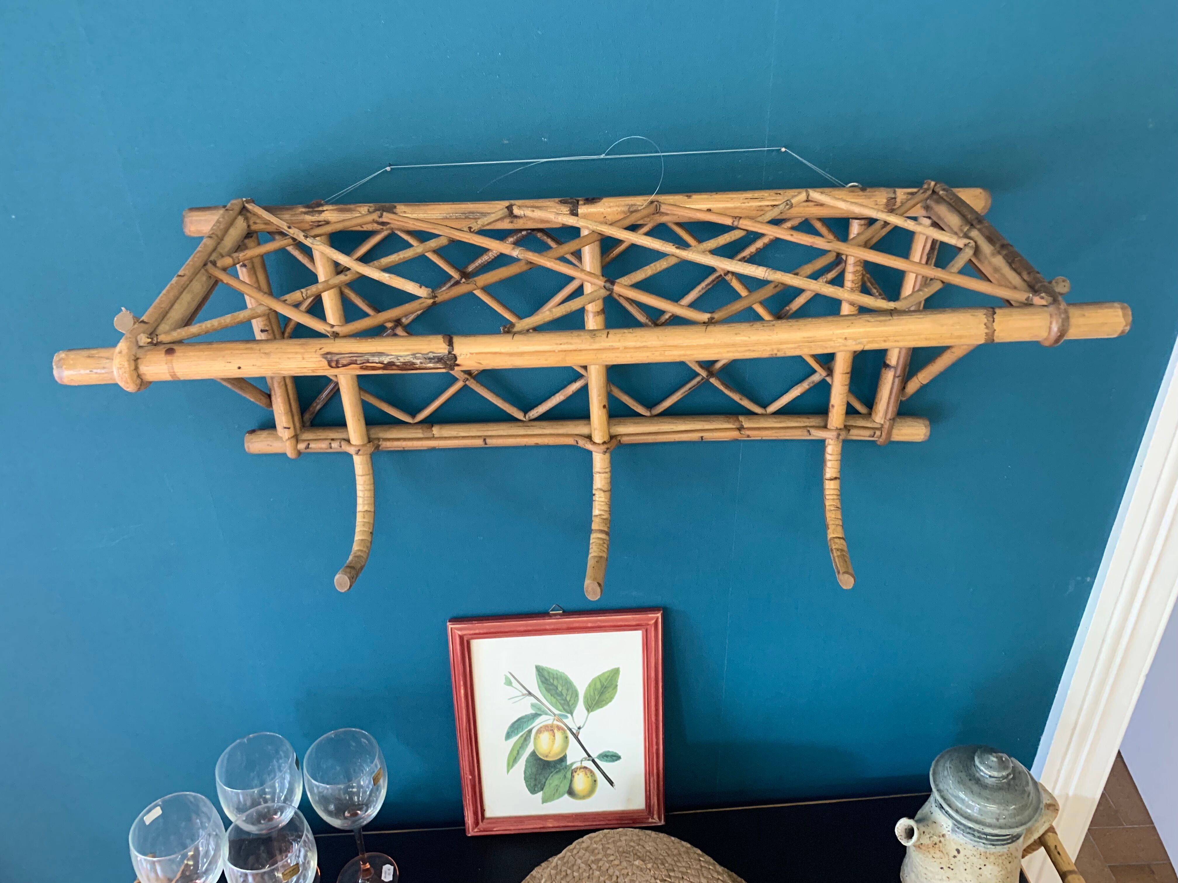 Rattan wall coat rack