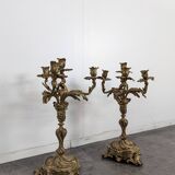 Pair of Candle Holders or Candelabra in Gilded Bronze