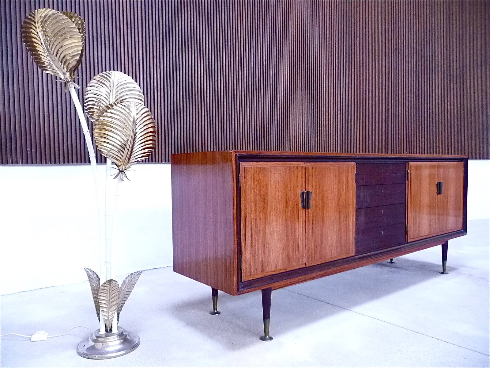 Large Italian Mid-Century Sideboard with Brass Details, 1950s