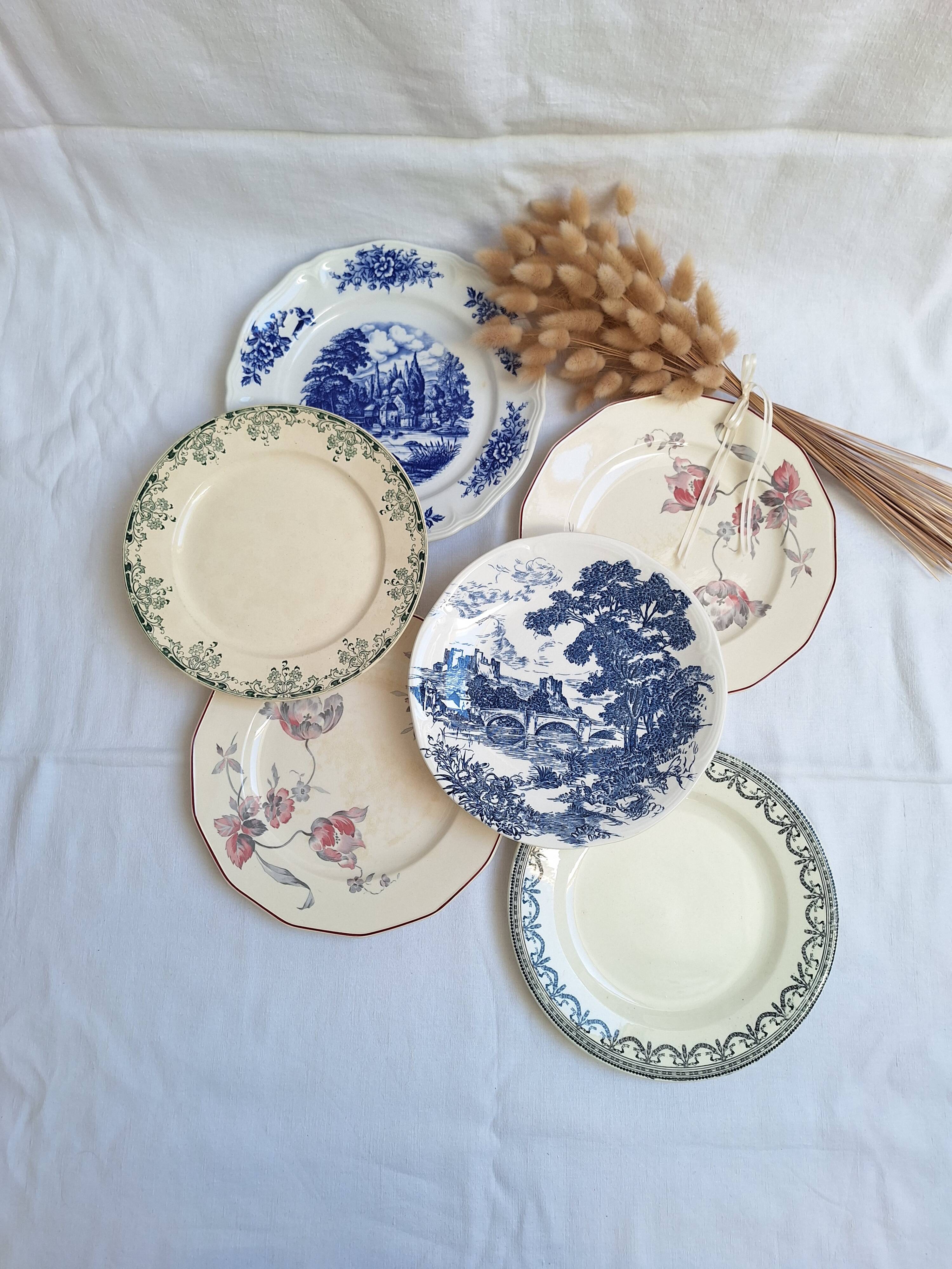 Vintage blue pink green dinner plates